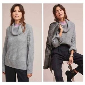 Moth by Anthropologie gray ribbed cowl neck sweater oversized XS #759